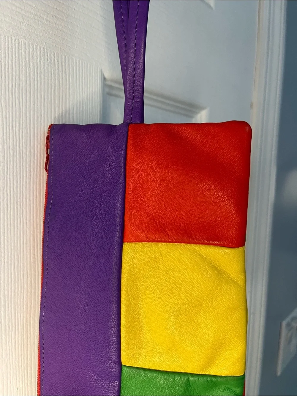 Mark Cross Vintage Colorblock Leather Wristlet Clutch Multicolor Retro 80s Rare